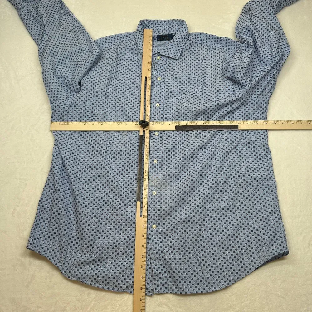 Polo Ralph Lauren Dress Shirt Mens 2XL Light Blue Geometric Print Button‎ Down
